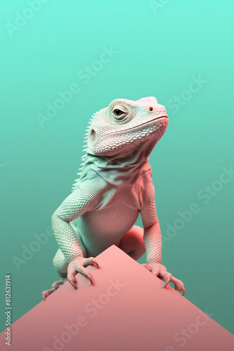 Lizard on green background