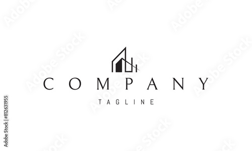 Vector logo with an abstract image of a modern mansion in a linear style.