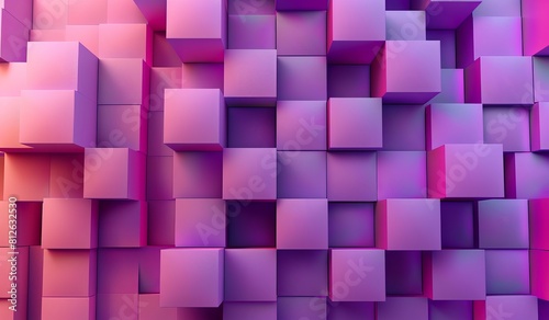 An eye-catching 3D pattern of geometric blocks in shades of pink and purple, suggesting structure and digital design