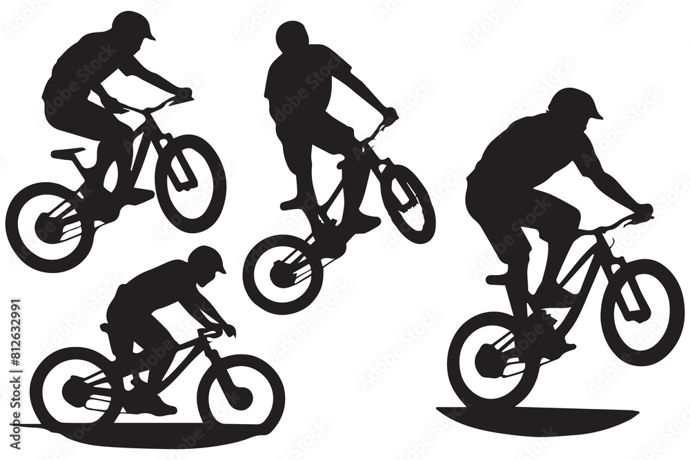 Obraz premium silhouette cyclists bicycle jumping riders on white background