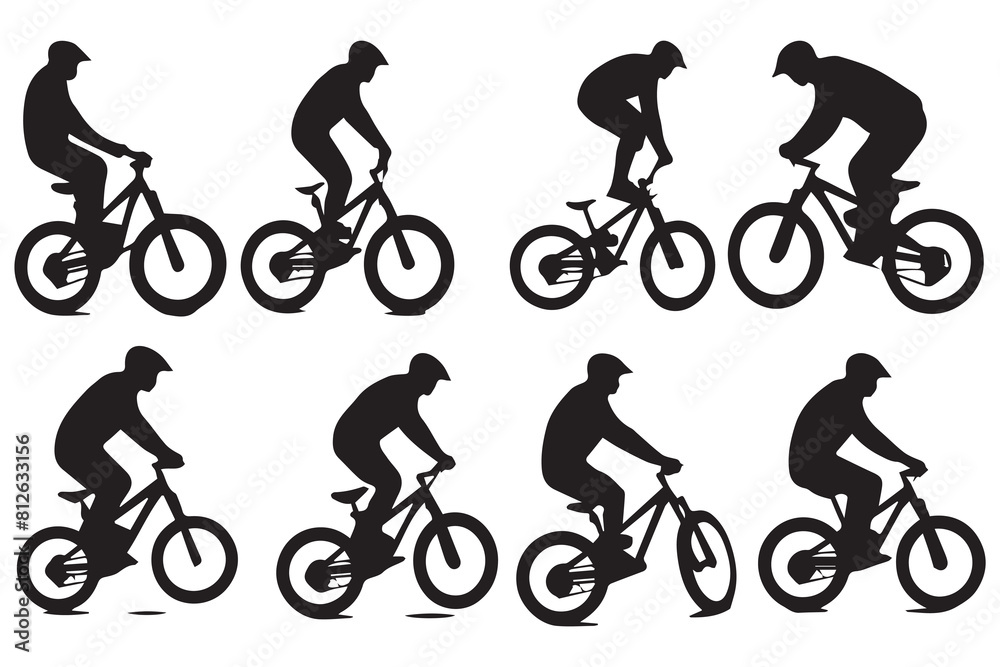 Fototapeta premium silhouette cyclists bicycle jumping riders on white background
