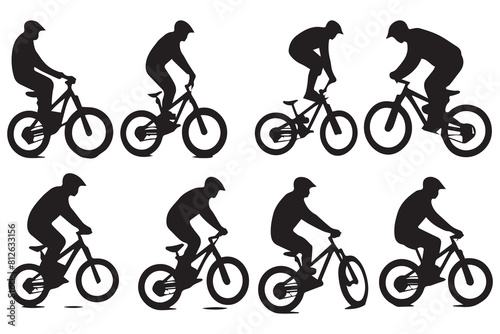 silhouette cyclists bicycle jumping riders on white background