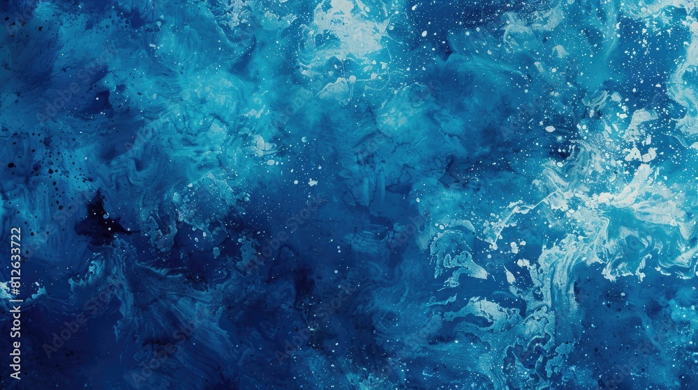Naklejka premium Blue Grungy Art Background with Aquarelle Texture and Acid Splash Elements
