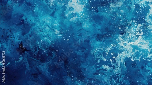 Blue Grungy Art Background with Aquarelle Texture and Acid Splash Elements