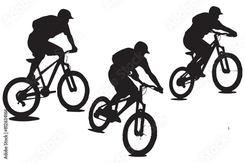 silhouette cyclists bicycle jumping riders on white background
