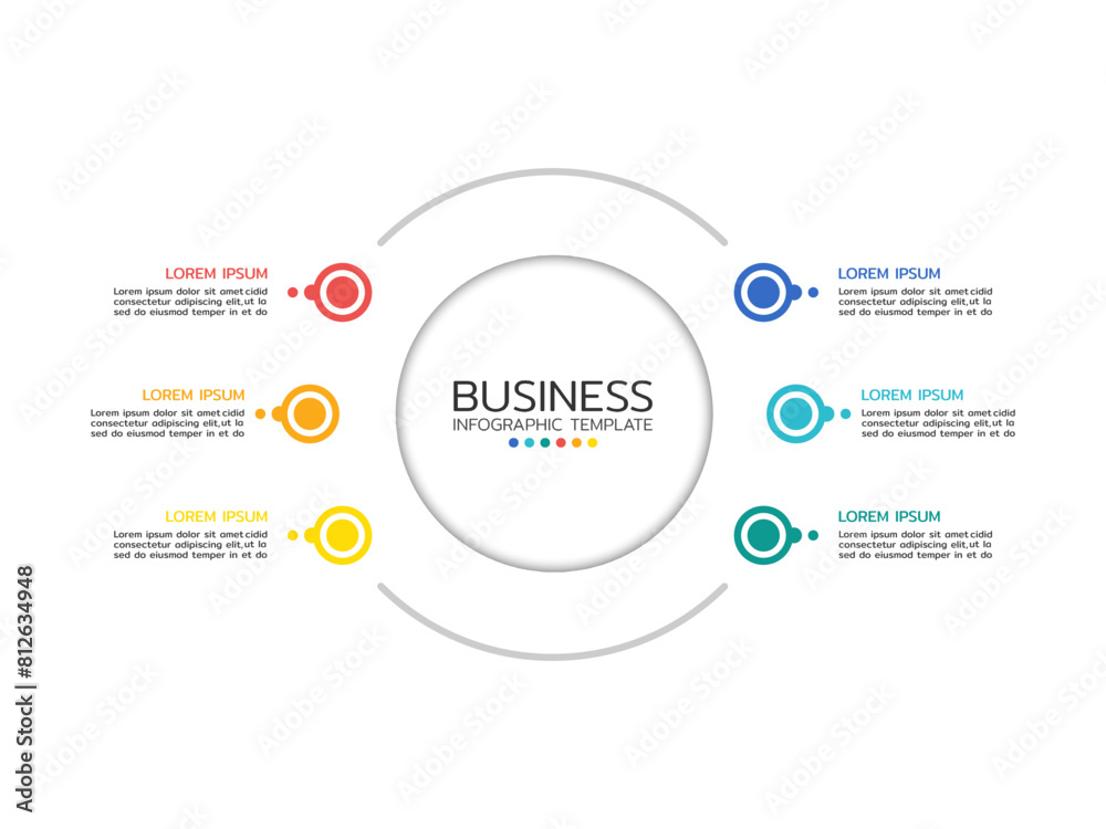 Business infographic template with 6 step, option, and text. Can be used for workflow diagram, annual report, presentation or web design. Business infographic template with 6 step, option, and text. Can be used for workflow diagram, annual report, presentation or web design.
