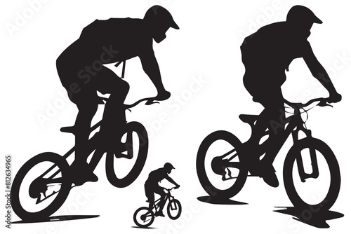 set of silhouette bicycle riders