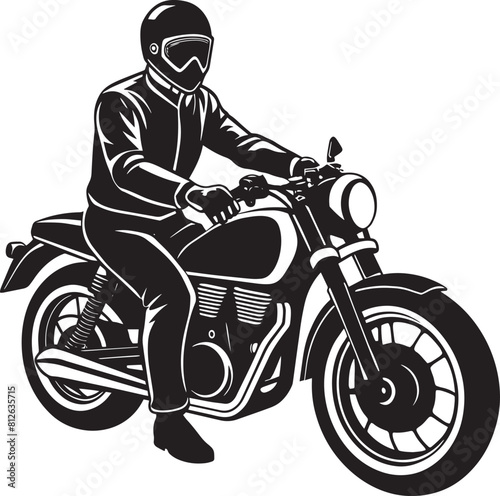 Biker rides a retro motorcycle silhouette. black and white design. 