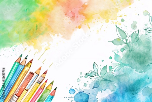 Creative watercolor design for Back to School background. This water color design is specially created to create an atmosphere of recovery in learning. It depicts educational objects such as books, pe