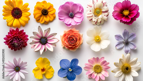 Set of different beautiful flowers on white background