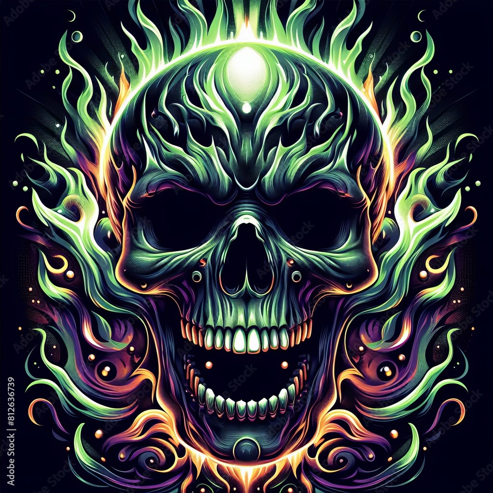 A skull with flames around it image photo photo used for printing illustrator.