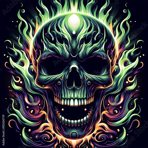 A skull with flames around it image photo photo used for printing illustrator.