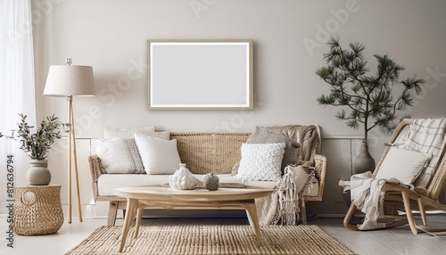 modern Mockup frame in Scandi living room interior  3d render