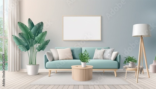 modern Mockup frame in Scandi living room interior, 3d render © Dakwah