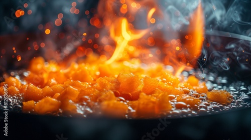 Frying diced sweet potatoes in pan oil