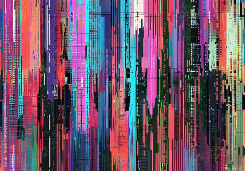 Vibrant abstract image with a digital glitch effect creating a modern artistic aesthetic