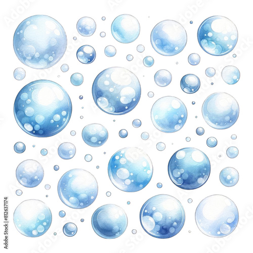 blue bobbles isolated, watercolor