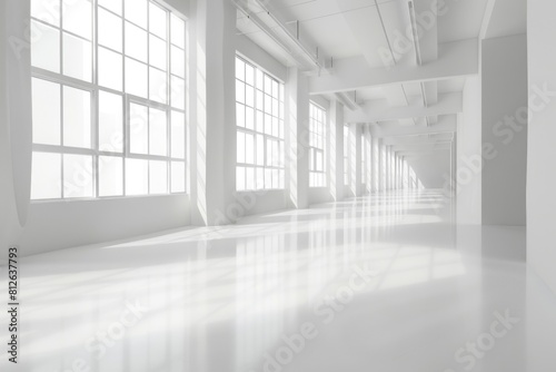 White Perspective. Modern Interior Design in Empty White Loft Room