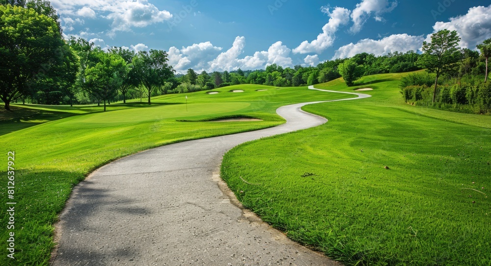 Sidewalk on Golf Course: Curving Path Through Lush Green Landscape Sidewalk on Golf Course: Curving Path Through Lush Green Landscape
