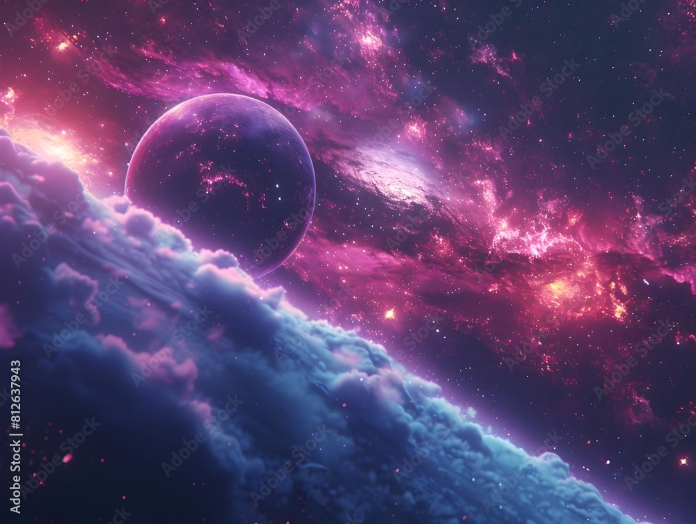 Obraz premium Captivating Galactic Backdrop for Innovative Tech and Futuristic Gadget Presentation Concepts in Boundless Cosmic Wonderland