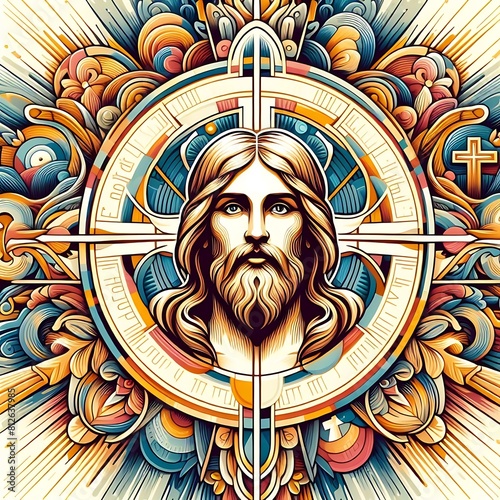 jesus christ religious imageswork of a man with long hair and a cross image art attractive has illustrative meaning illustrator.