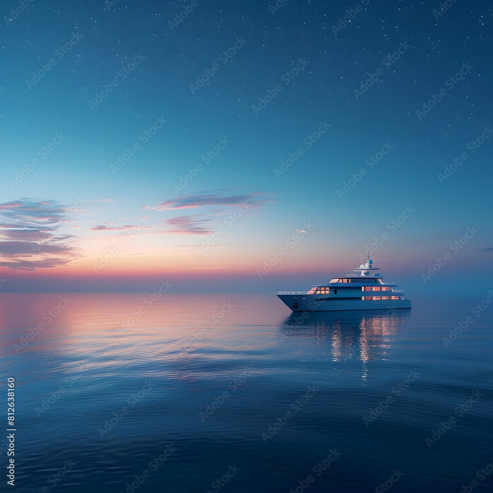 Luxury Cruise Ship Sailing into Serene Horizon at Picturesque Sunset