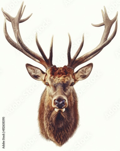 Stag Head. Majestic Cervid Animal with Antlers in Wild Nature Habitat