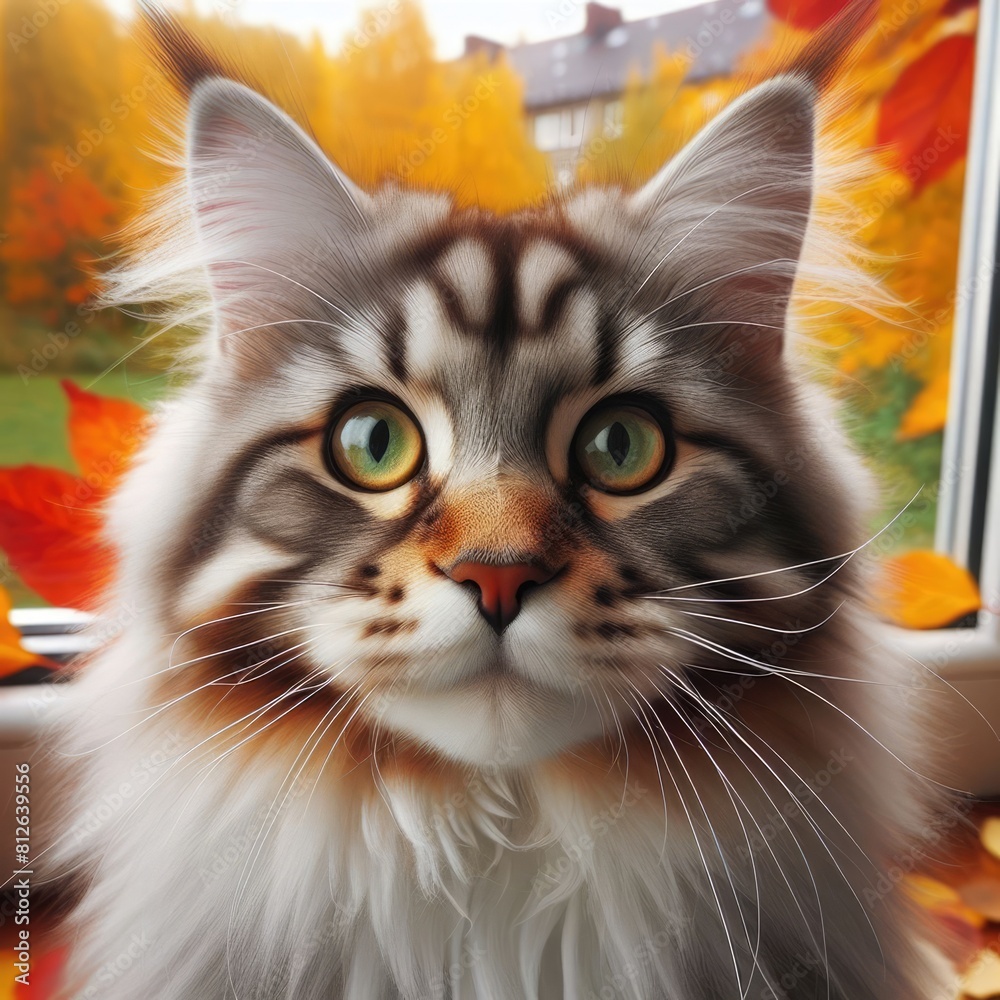 A maine coon cat looking at the camera image photo attractive has illustrative meaning used for printing illustrator.