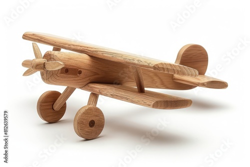 Vintage Wooden Airplane Toy for Retro Travel Enthusiasts - Antique Aeroplane Plane Airline on White Background