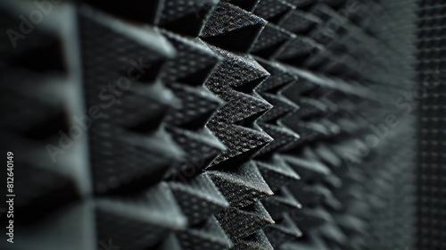 Grey acoustic foam pyramid repeating background for music Studio, Close-up view with shallow depth of field ,Abstract background in the form of pyramids and dragon scales 