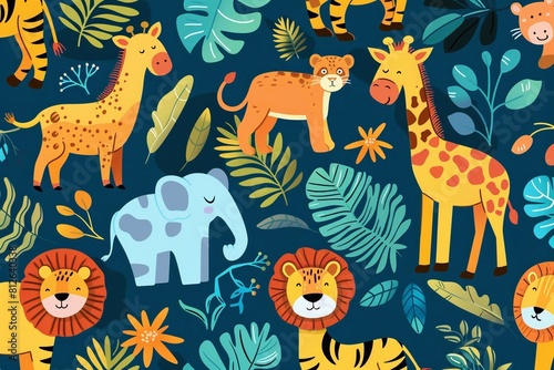  Seamless pattern with zoo  wallpaper background. Design for clothing  bedding  underwear  pajamas  banner  textile  poster  card and scrapbook
