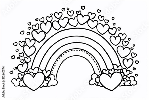 Enjoy a Valentine's Day Coloring Page Featuring Radiant Rainbows and Whimsical Hearts, Perfectly Sized for Standard Printing