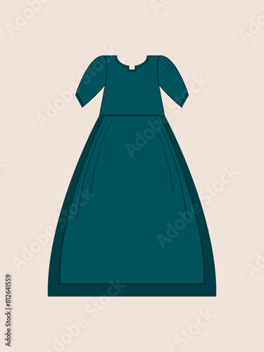 Vector illustration of Long frock maxi prom dress details for various occasions and events,lady fashion party frock silhouette of casual summer maxi dress