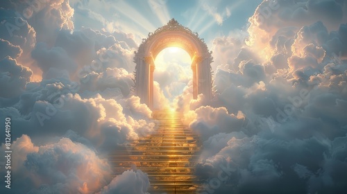 Stairs leading to the gates of heaven amid clouds