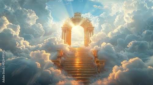 Stairs leading to the gates of heaven amid clouds