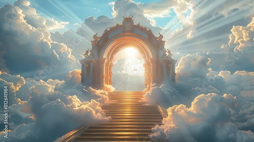 Stairs leading to the gates of heaven amid clouds