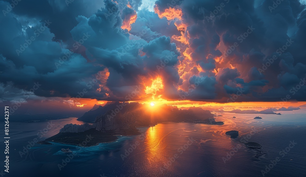 a dramatic sky with dark storm clouds above the island of Gal conta a dramatic sky with dark storm clouds above the island of Gal conta