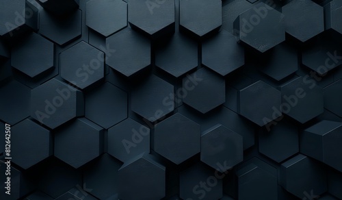 A close-up of a dark blue textured wall with repeating hexagonal patterns, creating a visually intriguing 3D effect