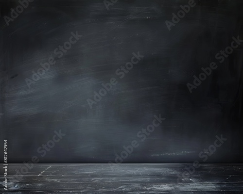 An empty black classroom chalkboard with traces of chalk  offering a blank canvas for educational concepts