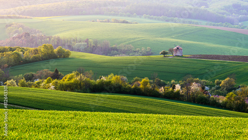 Windmill  landscape  grain  mountains  Kunovice  Czech Republic