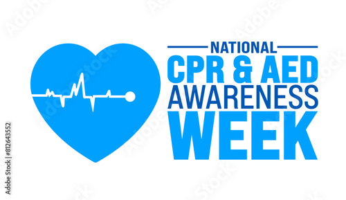 June is National CPR and AED Awareness Week background template. Holiday concept. use to background, banner, placard, card, and poster design template with text inscription and standard color. vector 