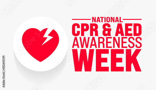 June is National CPR and AED Awareness Week background template. Holiday concept. use to background, banner, placard, card, and poster design template with text inscription and standard color. vector  photo