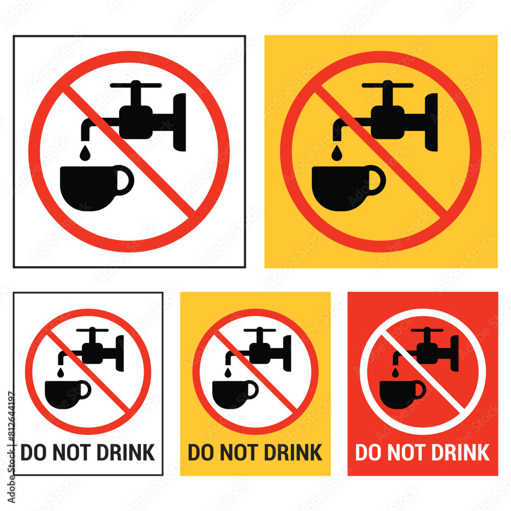 Set of prohibition signs with a valve and a cup Set of prohibition signs with a valve and a cup