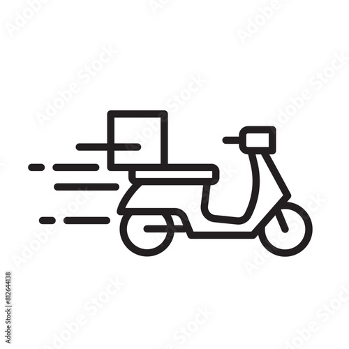 Motorcycle delivery icon symbol, Pictogram flat outline design for apps and websites, Isolated on white background, Vector illustration