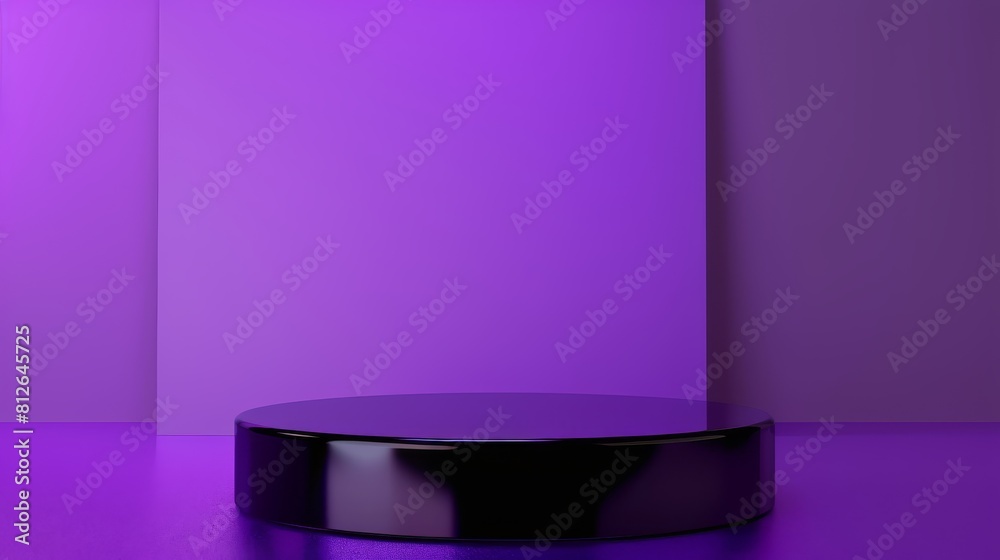 Sleek Black Round Table in Vibrant Purple Room Sleek Black Round Table in Vibrant Purple Room