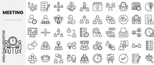 Set of linear meeting icons. Thin outline icons pack. Vector illustration