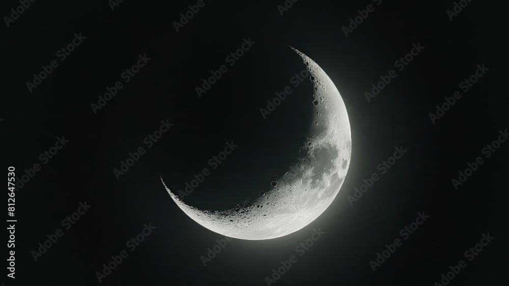 Detailed Crescent Moon in the night sky. Crescent Moon on black background Detailed Crescent Moon in the night sky. Crescent Moon on black background