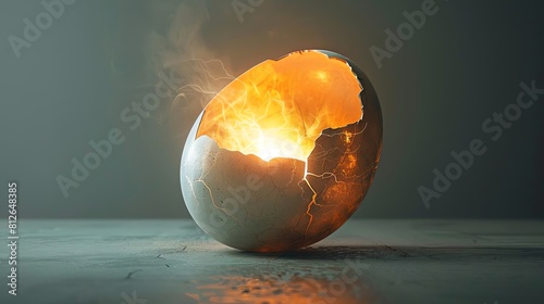 eggshell cracking open, releasing a burst of light symbolizing the birth of innovative solutions nurtured in the incubator of creativity photo
