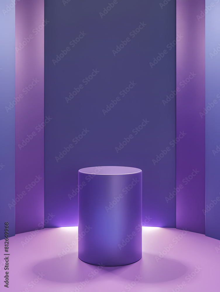3D rendering purple colour minimal concept double cylinder pedestal or podium for product showcase display on empty background. 3D mockup illustration. Generative Ai. 3D rendering purple colour minimal concept double cylinder pedestal or podium for product showcase display on empty background. 3D mockup illustration. Generative Ai.