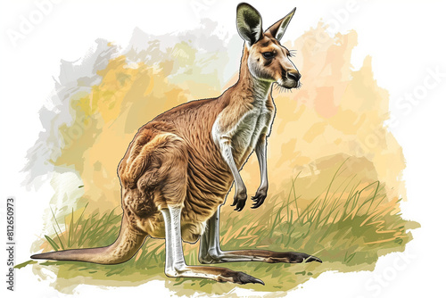 Full Body Kangaroo Vector Illustration: Adorable Marsupial in a Bush Setting photo